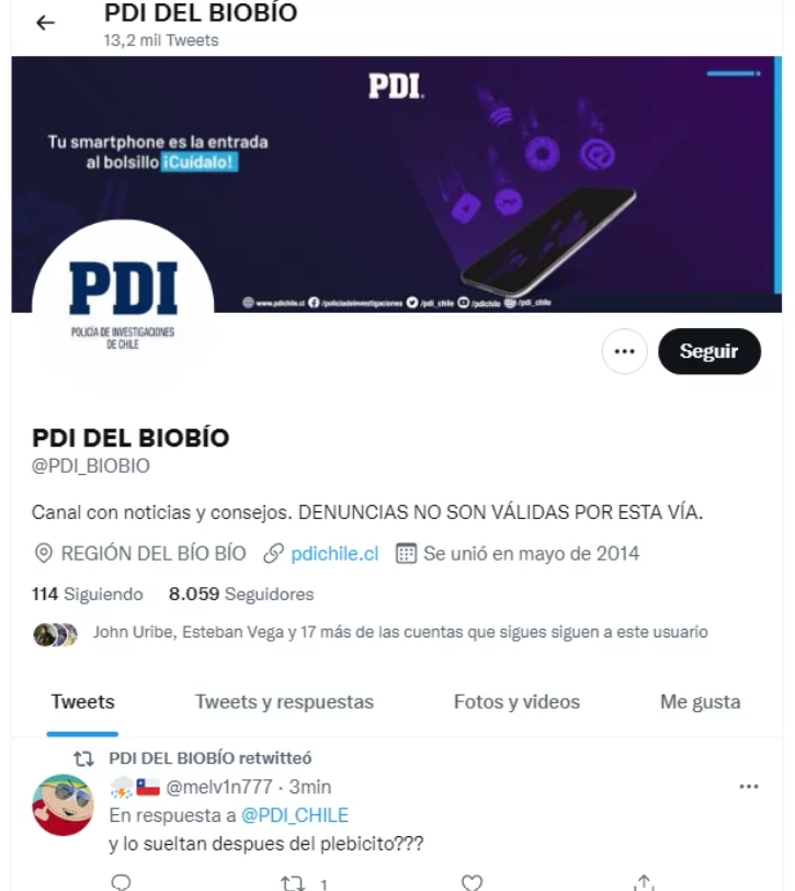 El polémico retuit de la PDI Biobío tras detención de Llaitul.