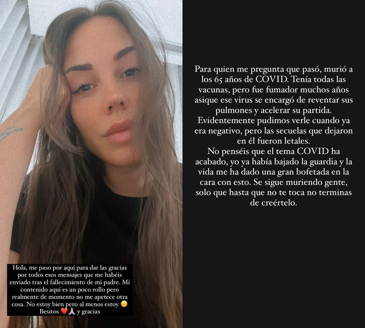 Stories de Cristina Morales sobre muerte de su padre