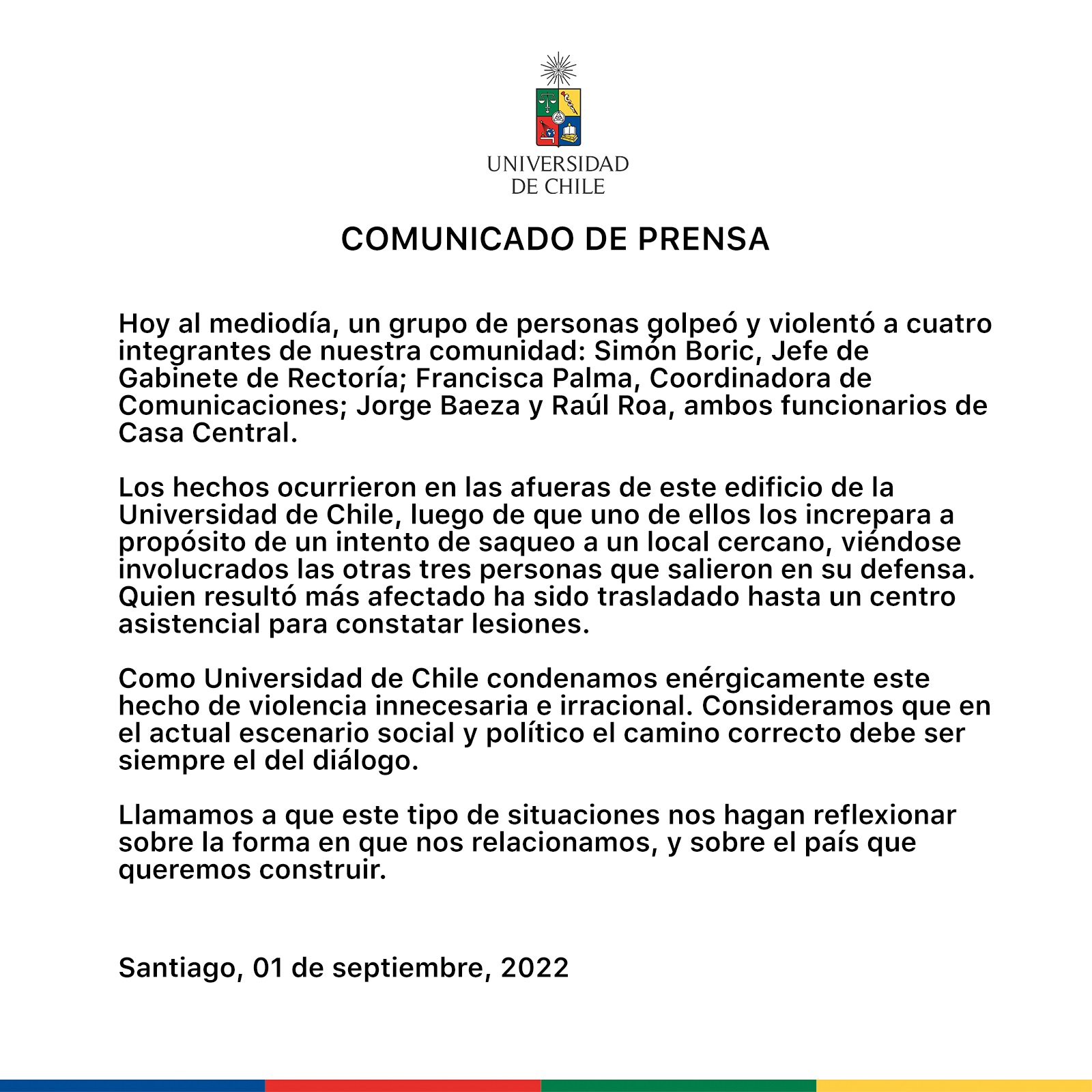 comunicado agresión a Simón Boric