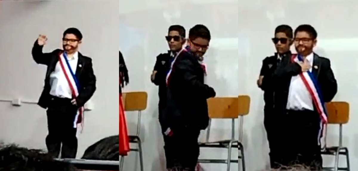Niño imita al presidente Boric durante acto escolar y desata debate: ¿humor o falta de respeto?