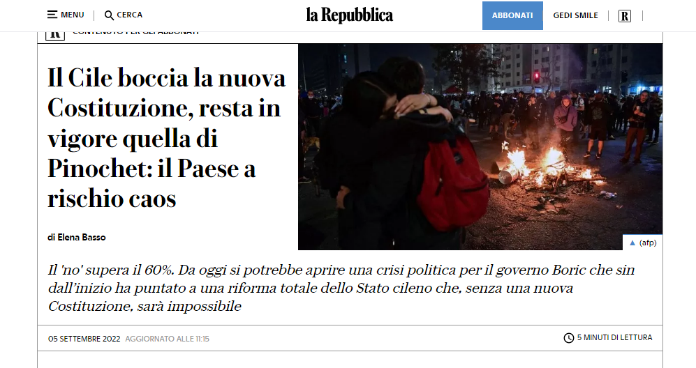 "Sigue vigente la de Pinochet": así reaccionó la prensa internacional tras el plebiscito