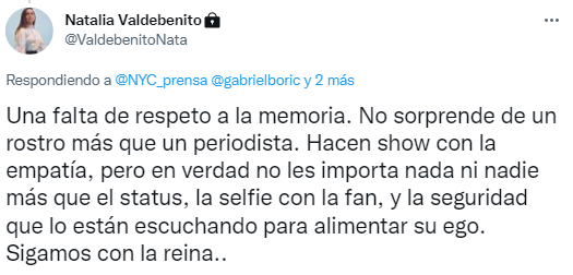 Natalia Valdebenito criticó a Rodrigo Sepúlveda.