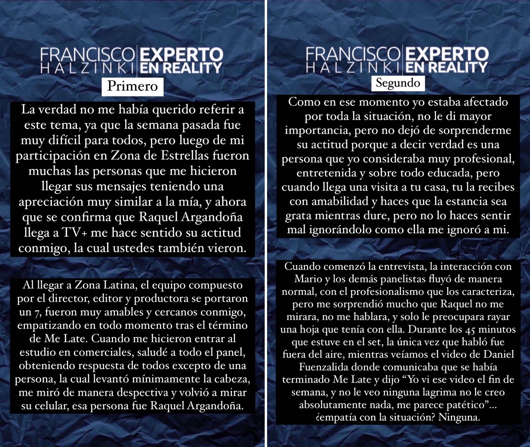 francisco Halzinki reveló cruel comentario de Raquel Argandoña