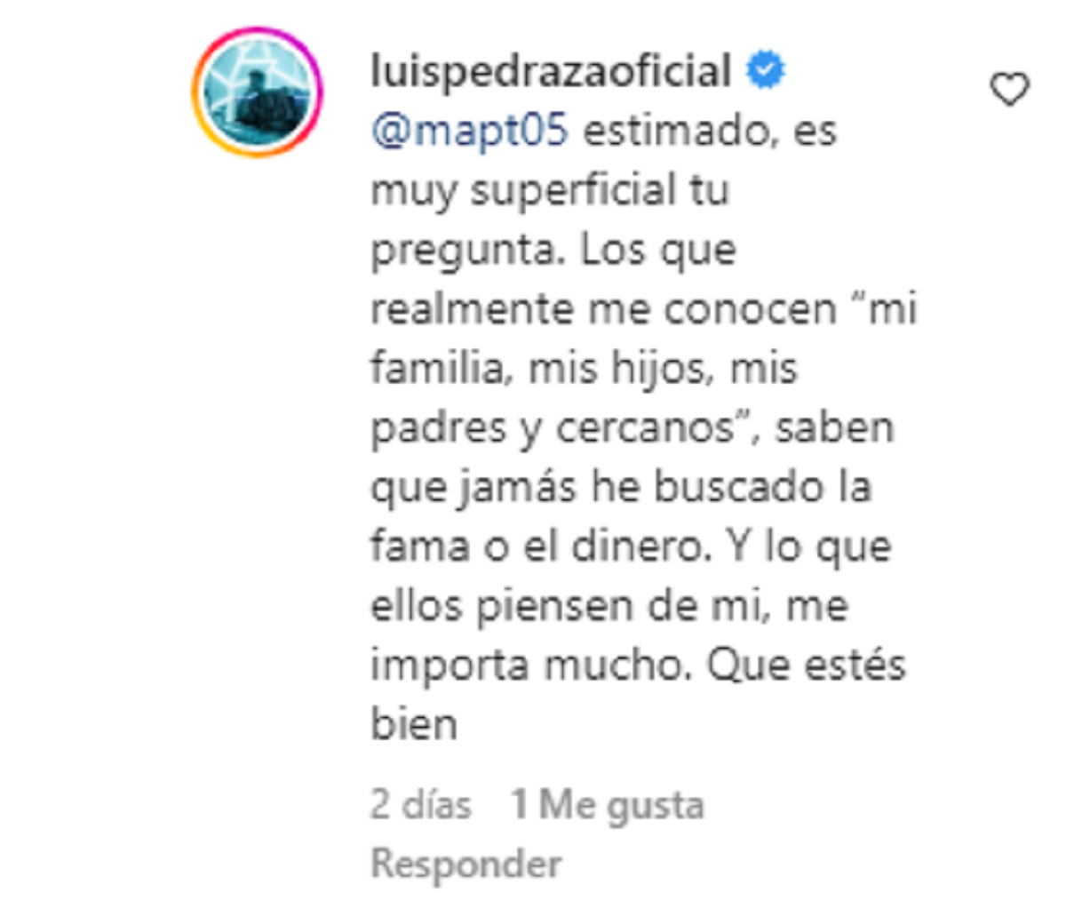 Luis Pedraza contestó críticas de usuarios que lo cuestionaron por dejar de ser pastor evangélico