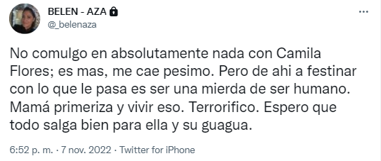 El aplaudido comentario de Belén Mora por delicado estado de salud de Camila Flores.