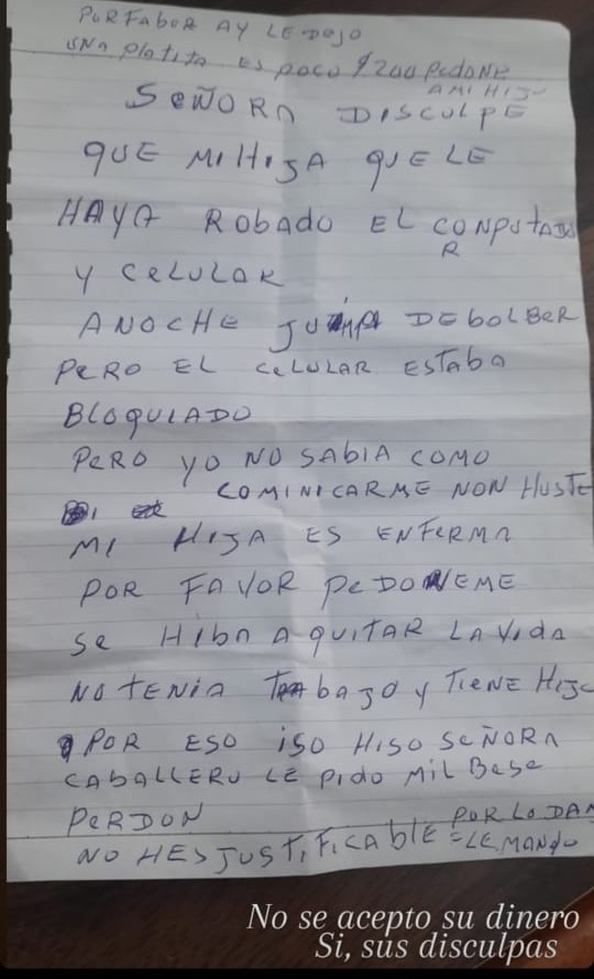 Carta padre de joven que robó centro de depilación