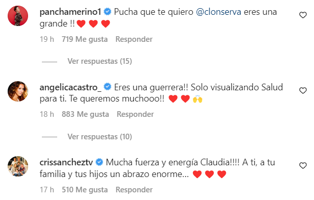 Rostros reaccionan a última publicación de Claudia Conversa.