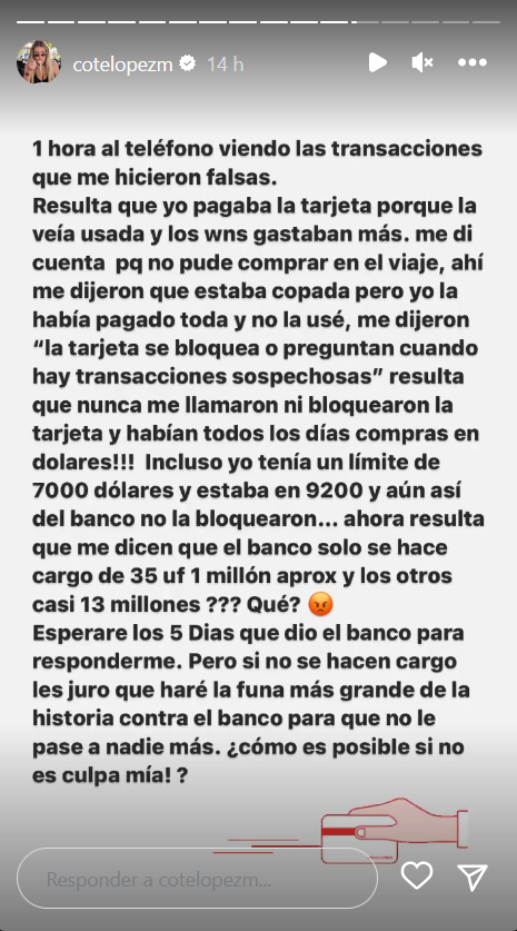 Coté López denunció que sufrió millonario robo tras clonación de tarjeta