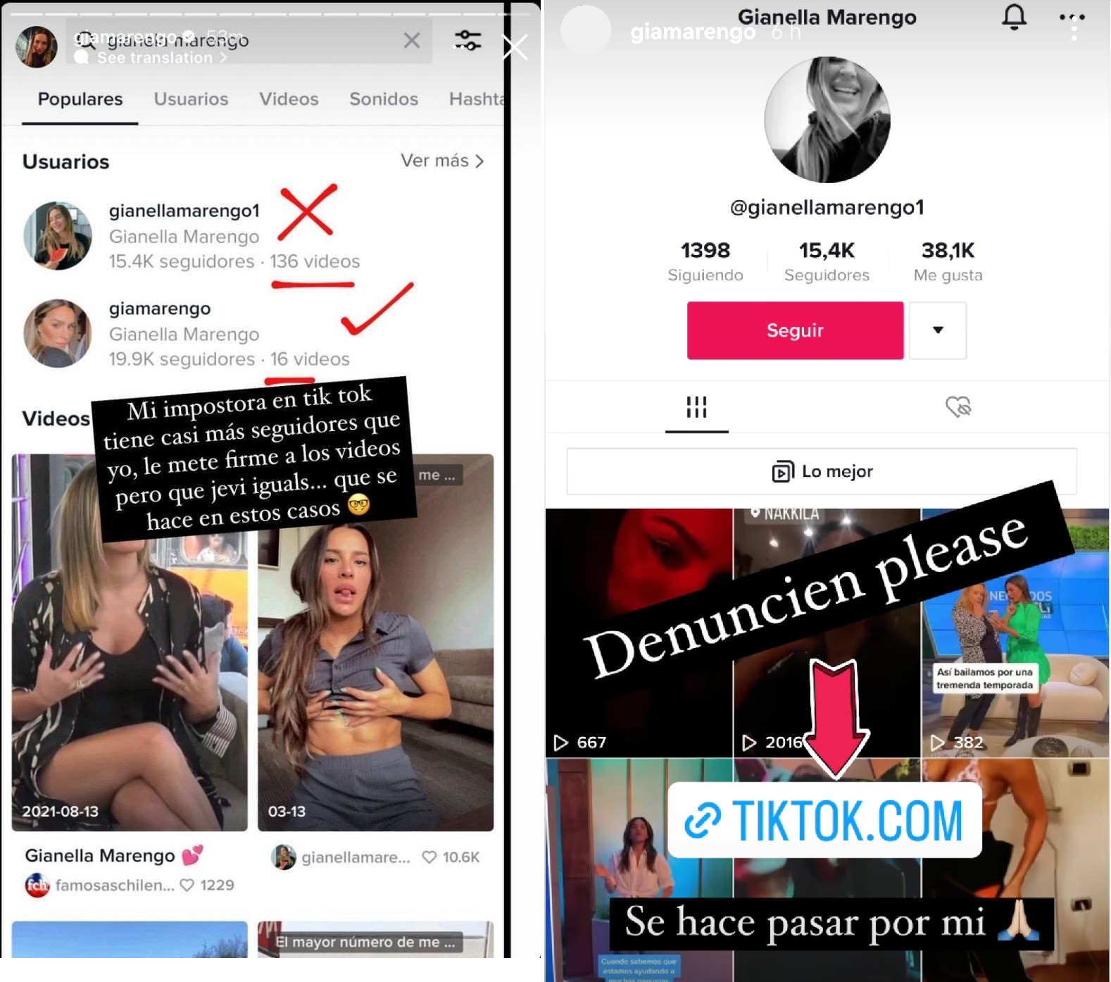 Gianella Marengo suplantadora redes sociales