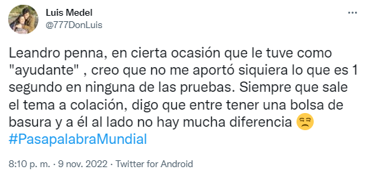 Luis Medel destrozó a Leandro Penna tras su comentada participación en 'Pasapalabra'.