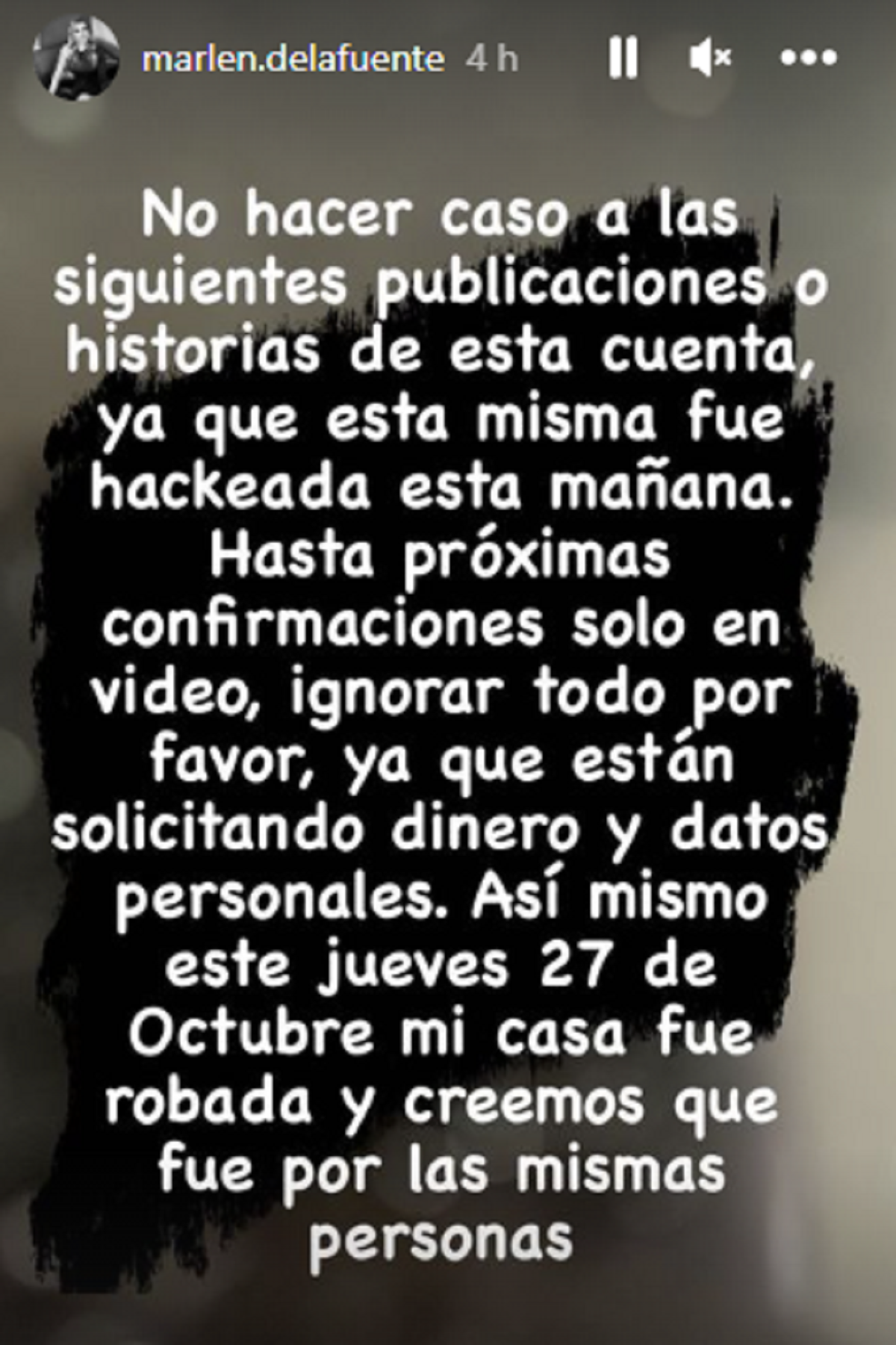Marlene de la Fuente sufrió el robo a su casa y hackeo de su Instagram