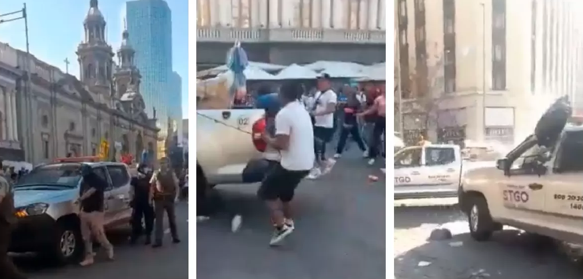 Video: ambulantes agredieron a carabineros en Santiago Centro tras confiscar cocinas y mercadería