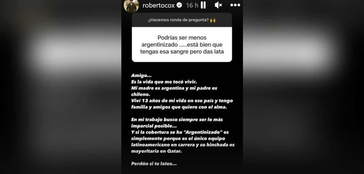 Respuesta de Roberto Cox a críticas