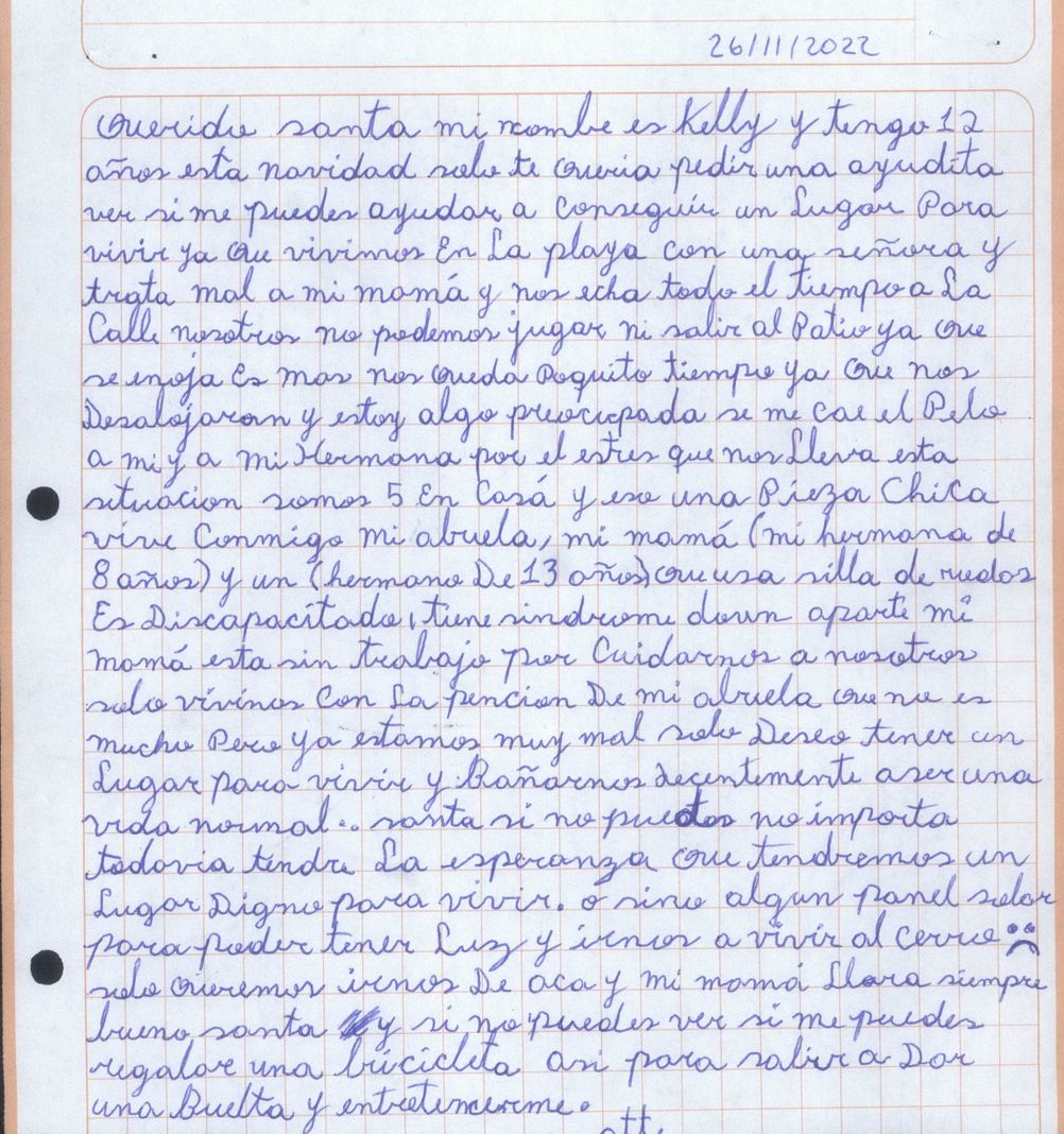 Carta niña 12 años a Viejito Pascuero