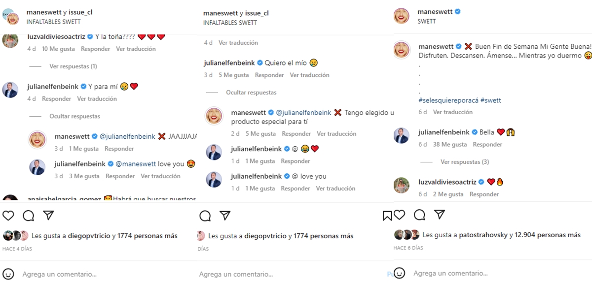 Julián Elfenbein y Mane Swett se escriben coquetos mensajes