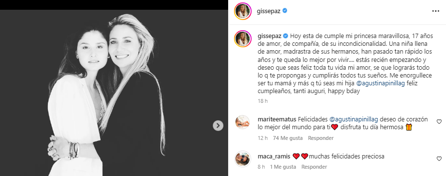 Mauricio Pinilla y Gissella Gallardo dedicaron emotivos saludos a su hija mayor.