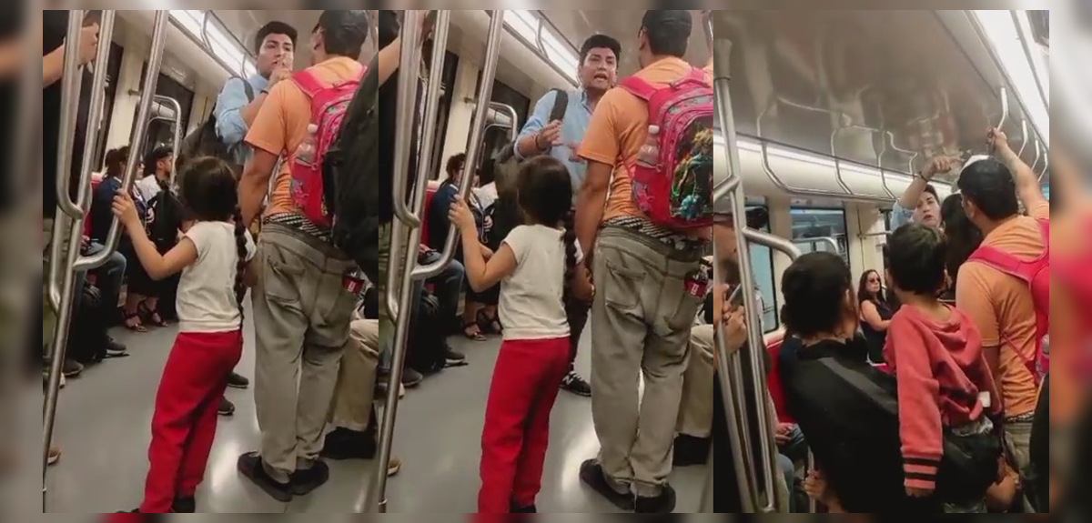 Viralizan furiosa reacción de pasajero con migrante que pedía dinero junto a niña en el Metro