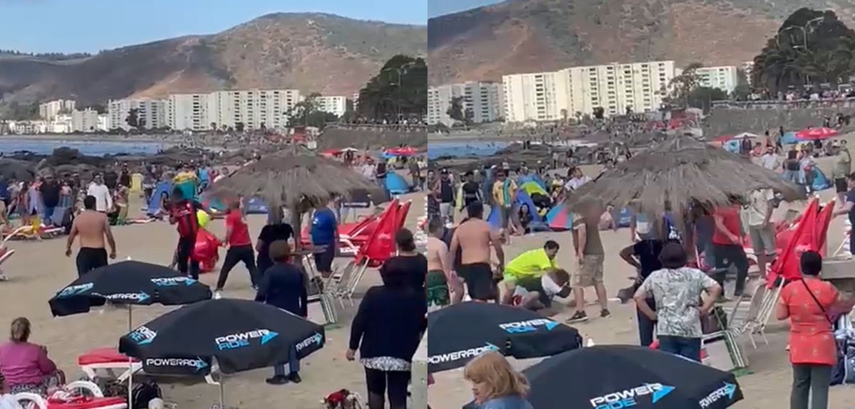 Captan violenta pelea entre bañistas y salvavidas de Papudo: se golpearon hasta con quitasoles