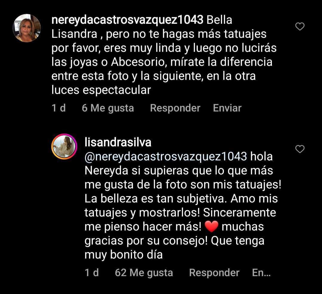 Lisandra Silva respuesta a usuaria que la criticó