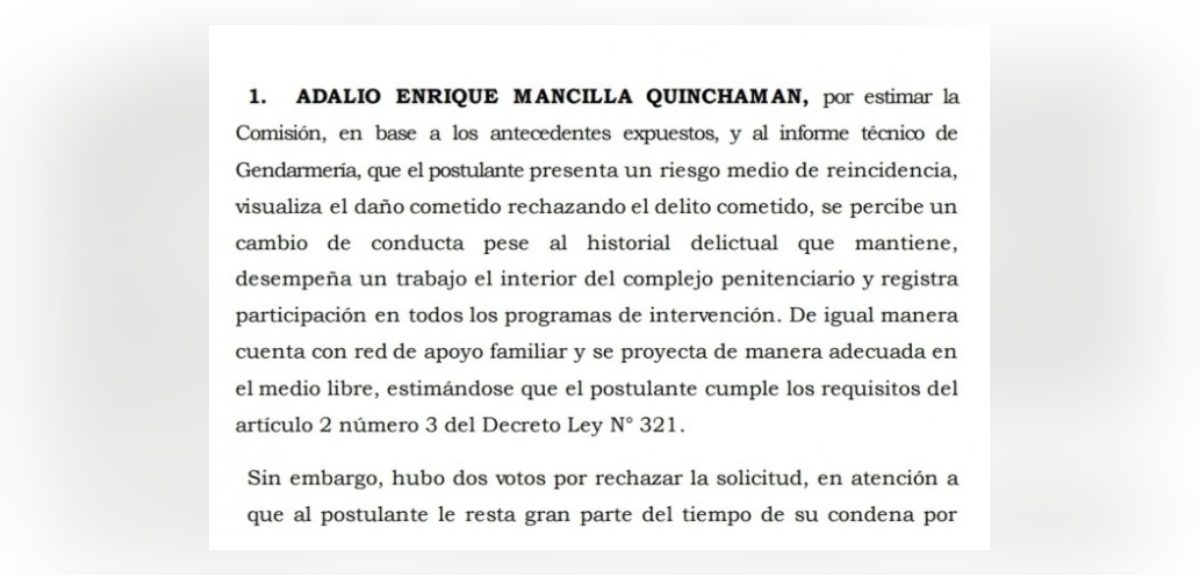 Documento que otorgó libertad condicional autor descuartizamiento Punta Arenas