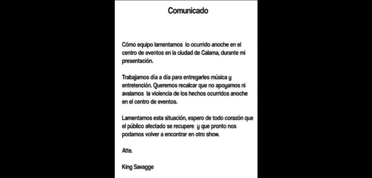 comunicado King Savagge tras balacera