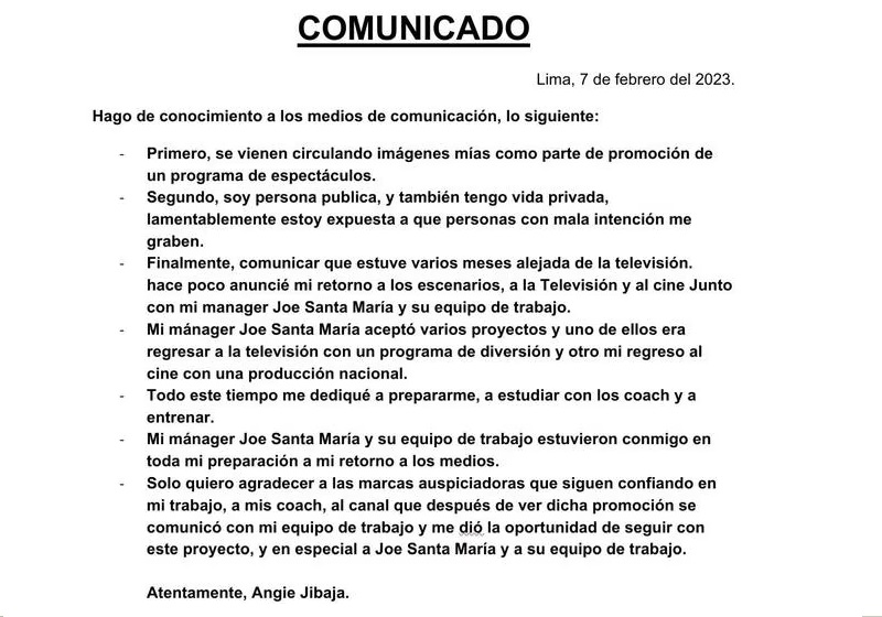 comunicado Angie Jibaja videos consumiendo drogas