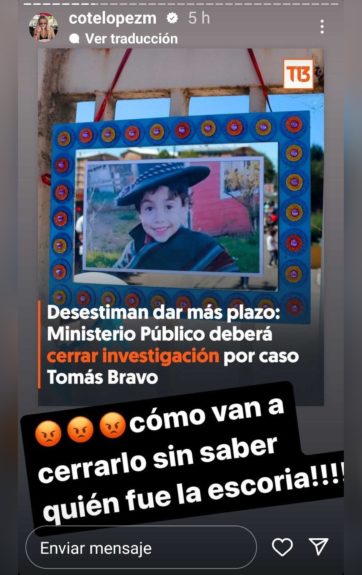 Coté López reaccionó a cierre de investigación en caso Tomás