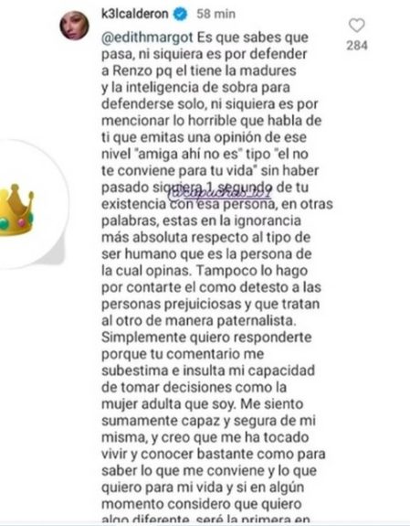 Kel Calderón respuesta a usuaria que criticó a su pareja