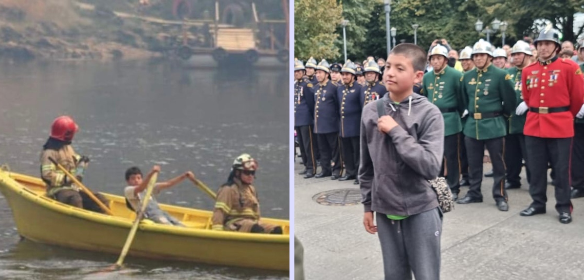 Bomberos homenajeó a niño que llevó en bote a voluntarios para combatir incendios forestales en Futa