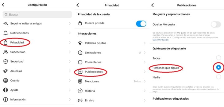 Configuración de privacidad en Instagram