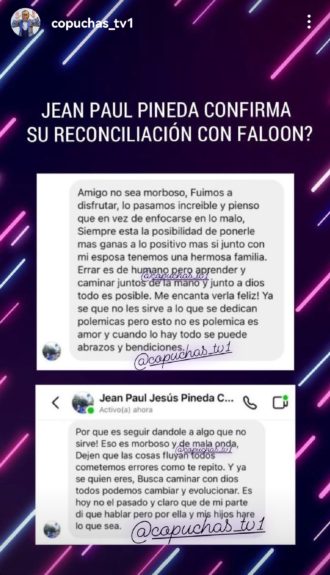 Jean Paul Pineda confirma reconciliación Faloon Larraguibel