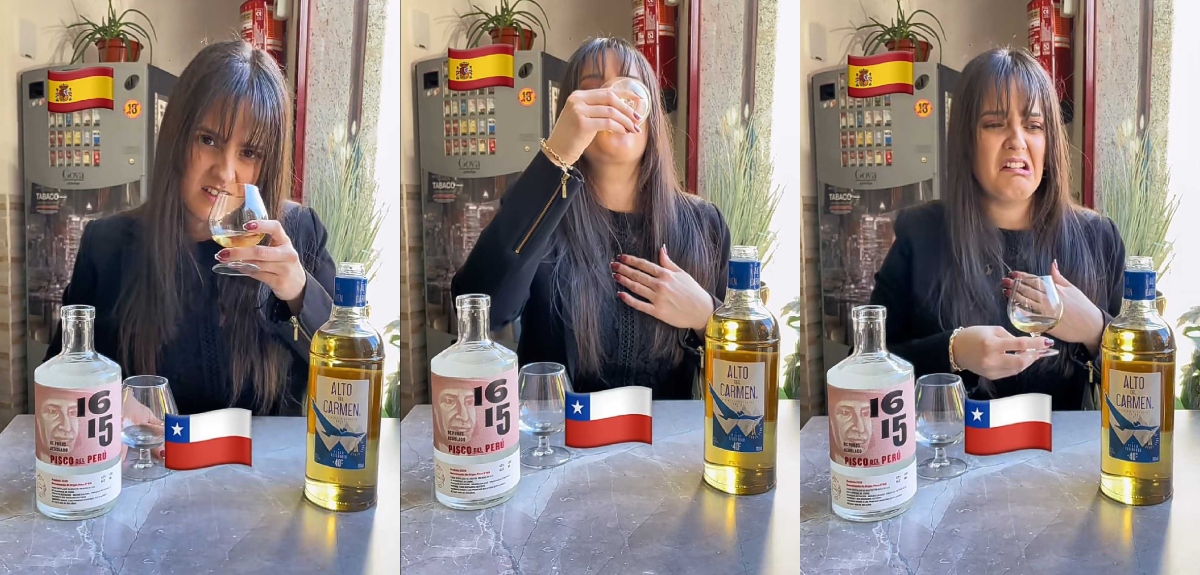 Tiktoker española se hace viral tras comparar pisco chileno con el peruano: 