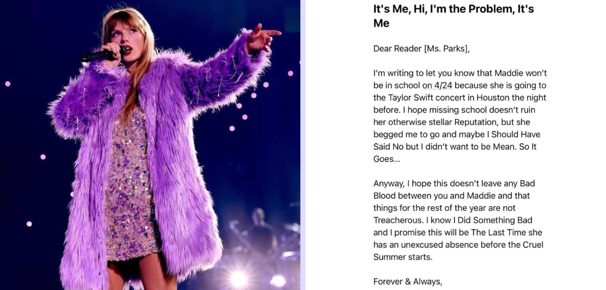 Mujer realizó peculiar y creativo justificativo para su hija: citó canciones de Taylor Swift