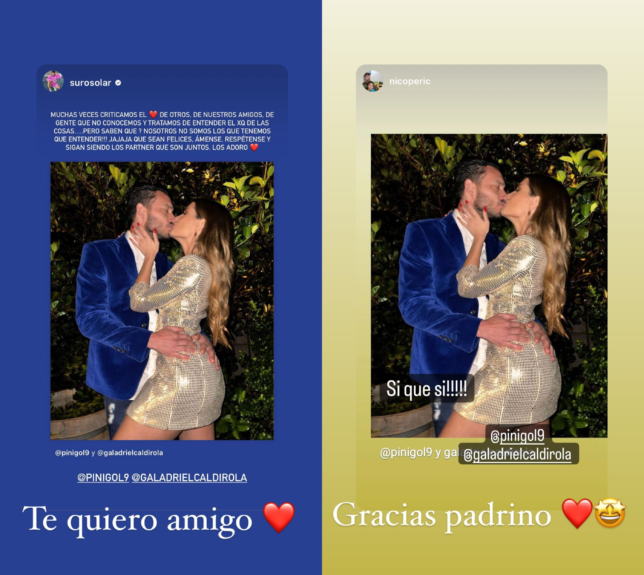 Los mensajes que recibieron Pinilla y Gala tras confirmar romance.