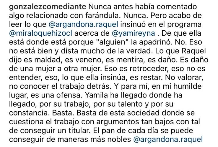 Rodrigo González y su dura crítica a Raquel Argandoña por dichos sobre Yamila Reyna que luego borró.
