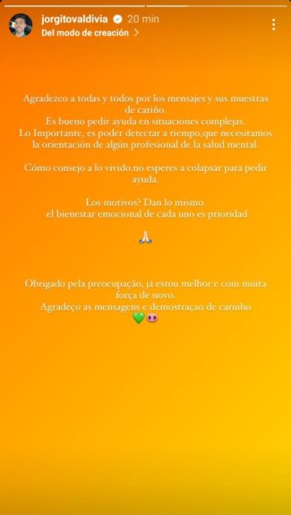 Jorge Valdivia reapareció en redes.