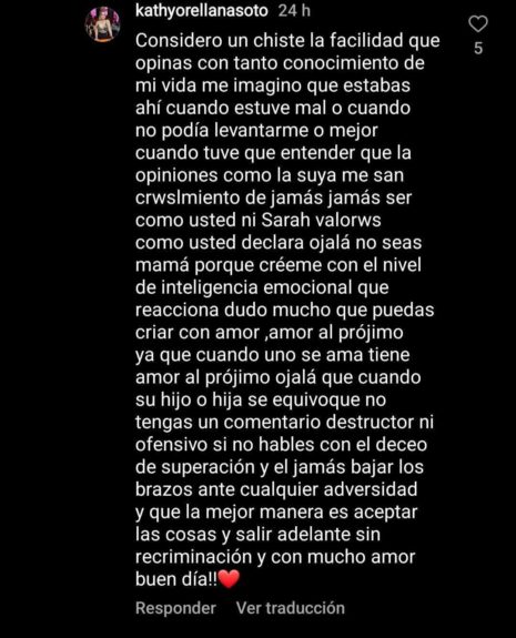 Katherine Orellana responde seguidora criticó alcoholismo