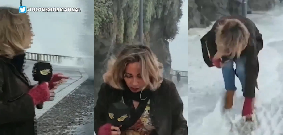 Periodista protagonizó fail en pleno despacho: reporteaba marejadas en Valparaíso y terminó empapada