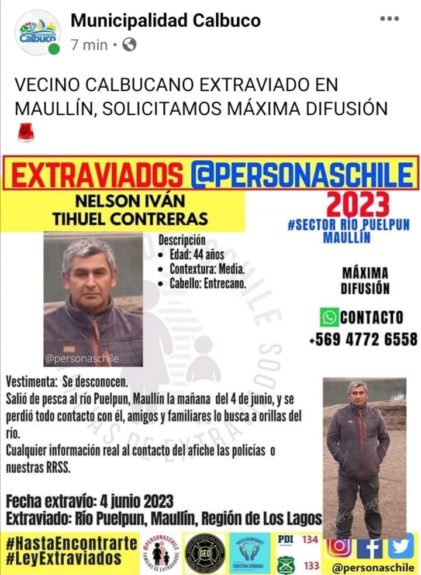 Desaparecido Nelson Tihuel río Maullín