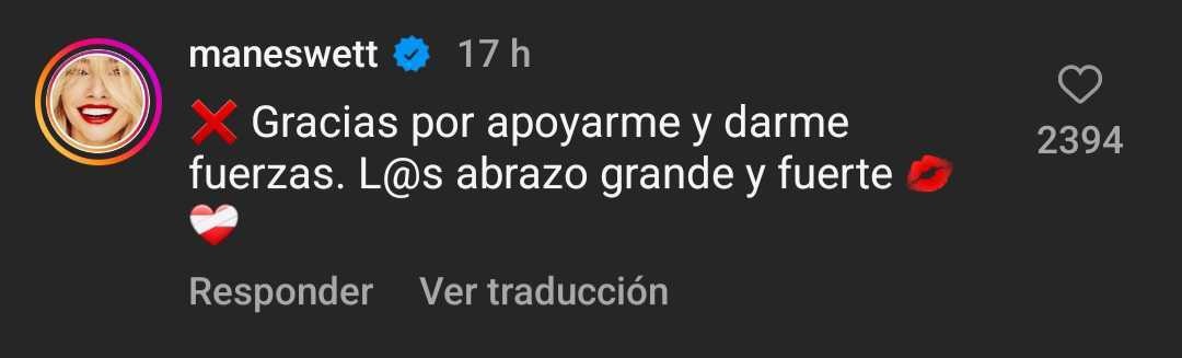 Mane Swett responde mensajes apoyo