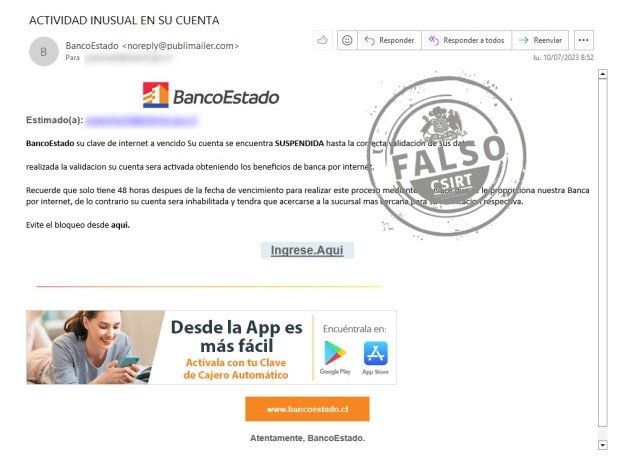 Alerta de estafa para clientes de BancoEstado.