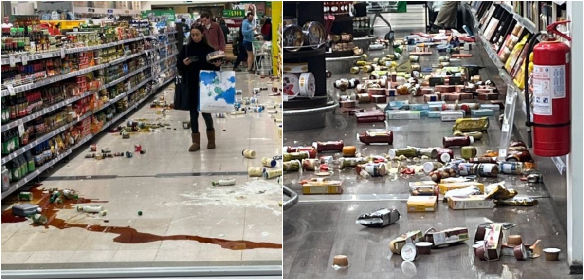 Las imágenes que dejó sismo este domingo: productos de supermercado en el suelo y pisos levantados