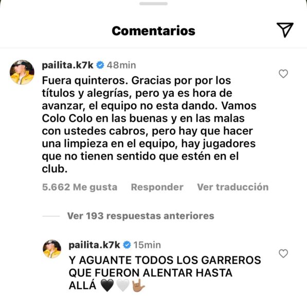 Pailita en picada contra Quinteros tras eliminación de Colo Colo en la Sudamericana: "Limpieza"