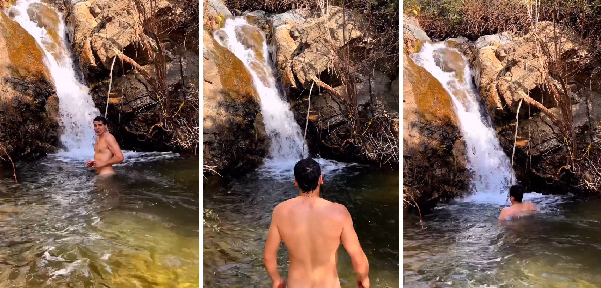 El destape de Pangal Andrade: compartió video bañándose desnudo en una cascada