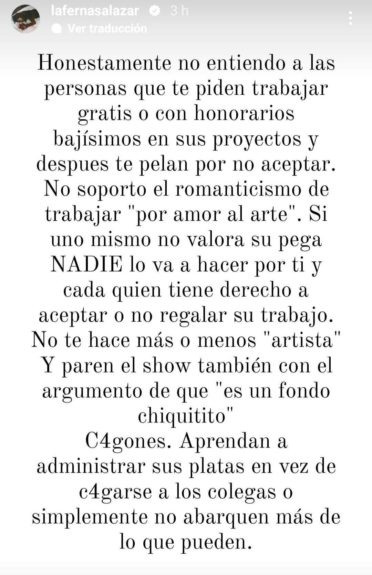 Descargo de actriz Fernanda Salazar