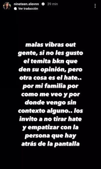 NineTeen Elevnn reaccionó a duras críticas tras defensa de Fran García-Huidobro: "Otra cosa es..."