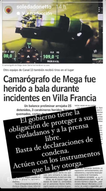 Soledad Onetto emplazó al Gobierno por camarógrafo de Mega herido a bala en manifestaciones: “Basta”