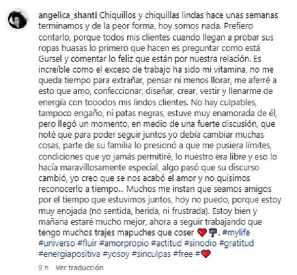 Angélica Sepúlveda explicó su quiebre con Gursel