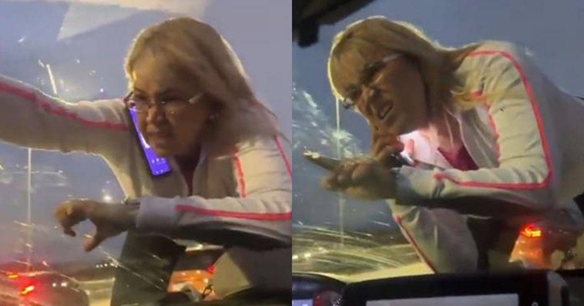 Captan en Argentina a mujer arriba de capot de un auto para amenazar a jóvenes: 