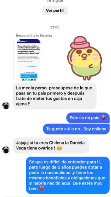 Discusión Eliana Albasetti con usuario